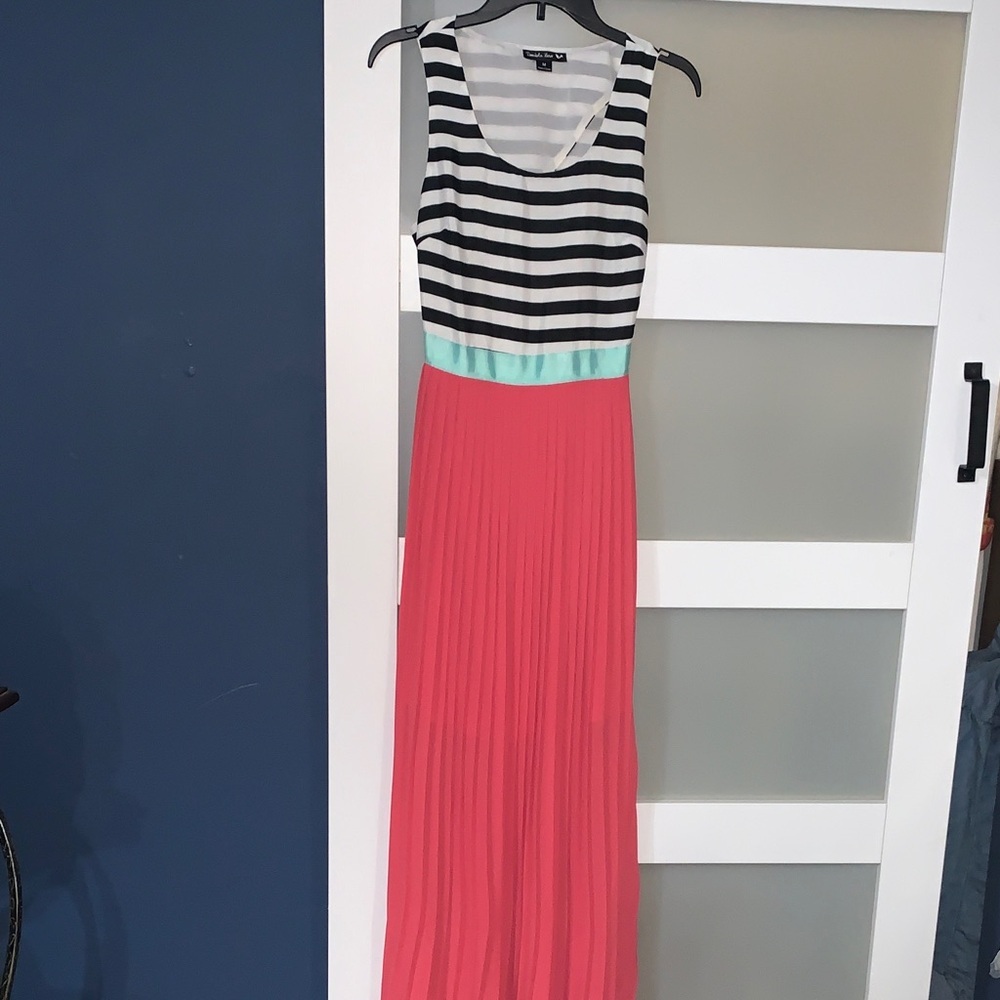Double Zero Coral and Black Striped Maxi Dress